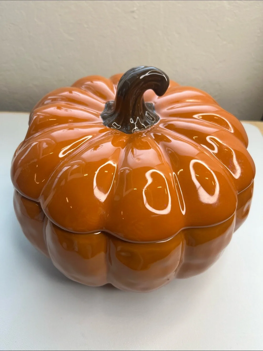 Pier One Ceramic Pumpkin Soup Bowl with lid - Orange